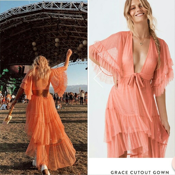 New spell designs grace cutout tulle gown peach M - Picture 4 of 9